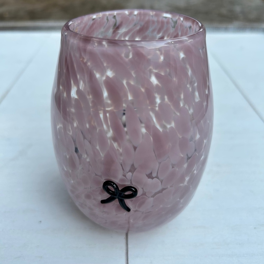 Pink Swirl Confetti Drinking Glass Icon Black Bow Decor‎ Drinkware Cup Cute